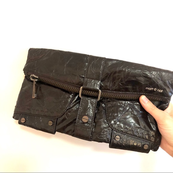 MATT & NAT brown vegan leather clutch - Picture 1 of 6